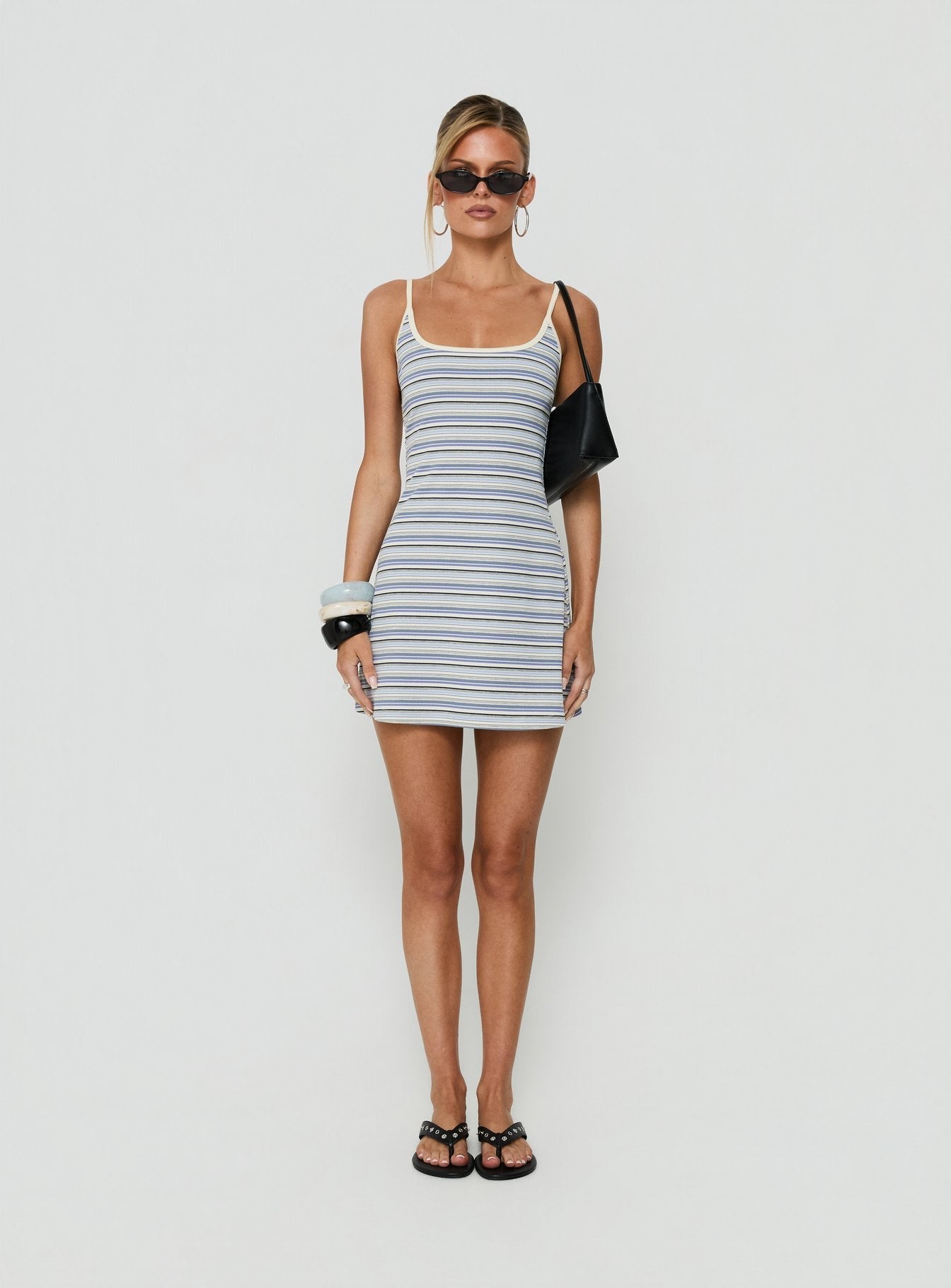Storyteller A Line Jersey Mini Dress Blue / Yellow Stripe