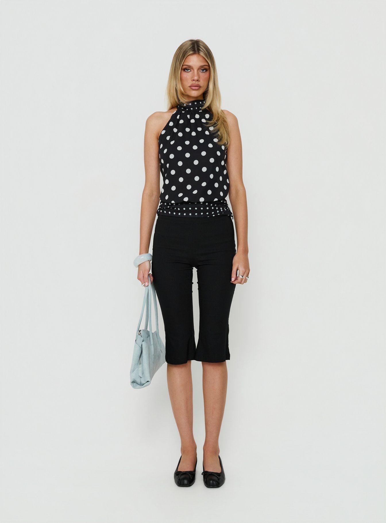 Eliannah High Neck Sleeveless Top Black Polka Dot