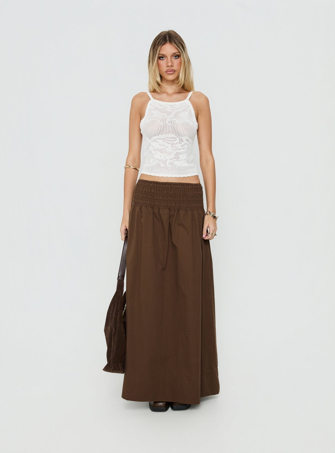 Thessa Ruched Maxi Skirt Chocolate