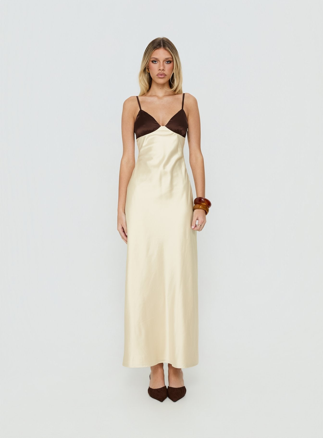 Odyessa V Neck Maxi Dress Brown / Yellow