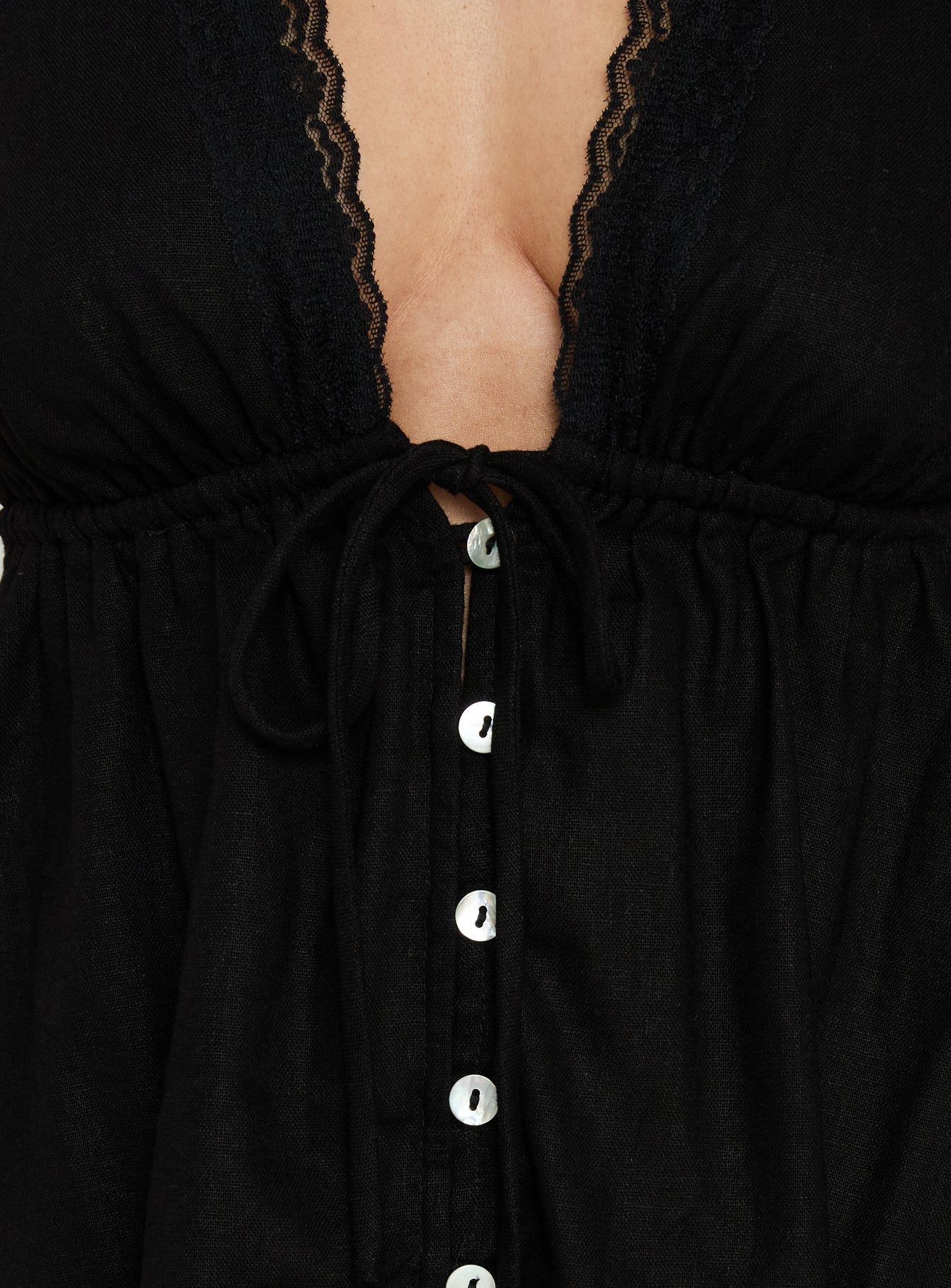 Easy Going Button Detail Halter Linen Mini Dress Black