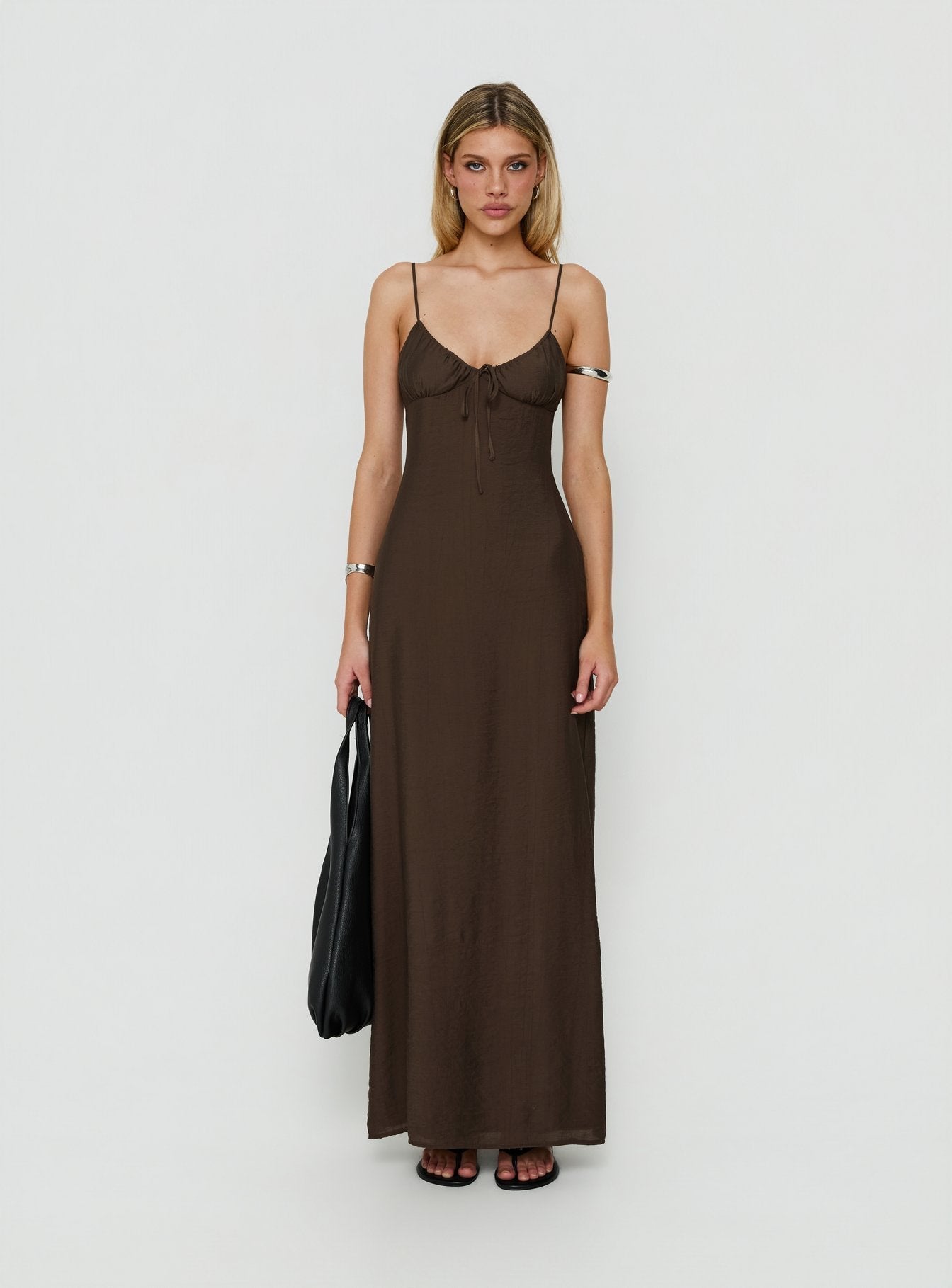 Odalia Tie Detail Maxi Dress Chocolate