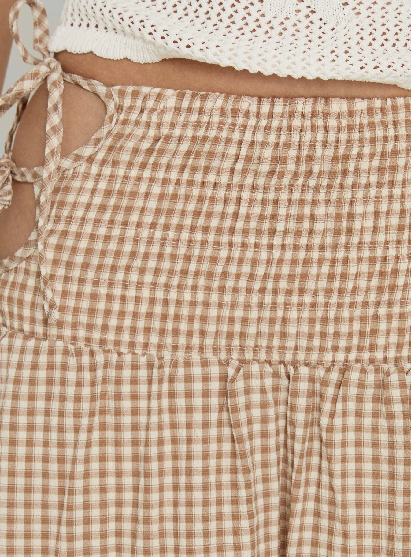 Vence Ruched Maxi Skirt Brown Gingham