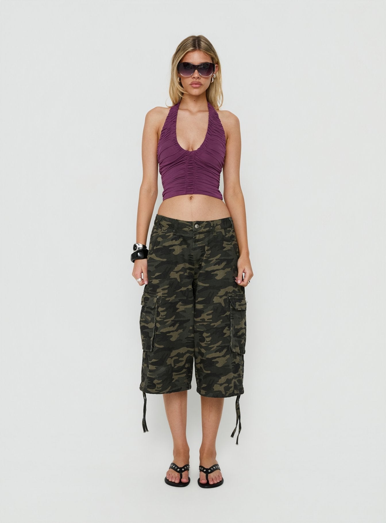 Opalite Ruched Halter Top Plum