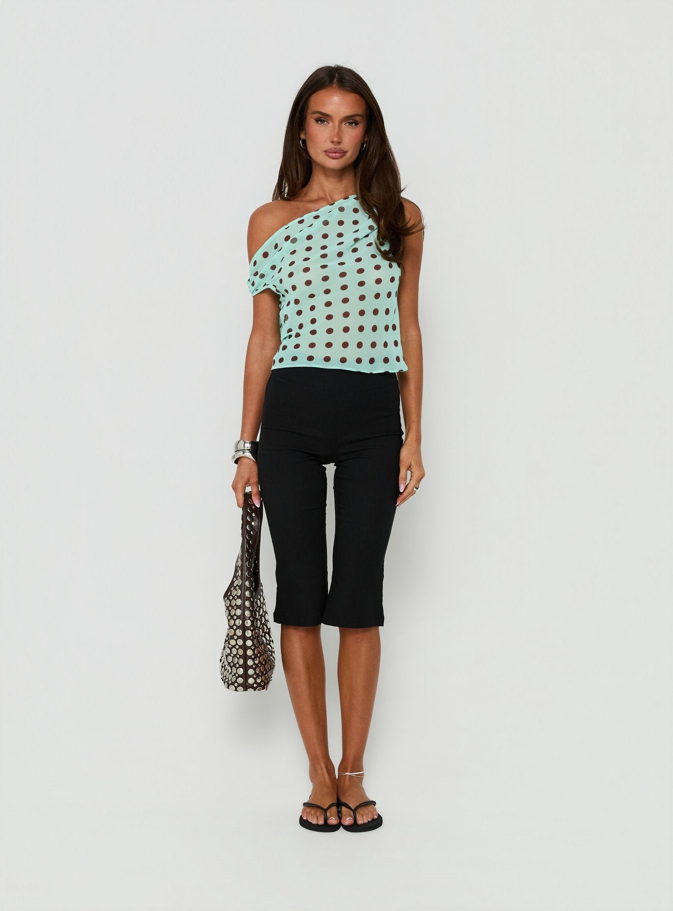 Lunnah Off Shoulder Top Aqua Polka Dot