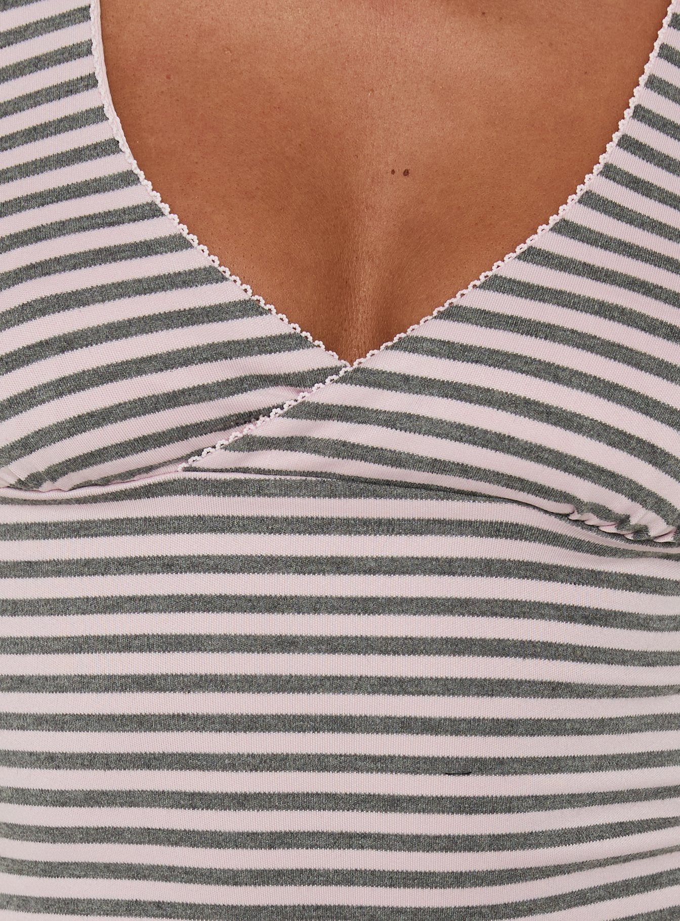 Allice Cross Front Sleep Top Pink / Grey Stripe