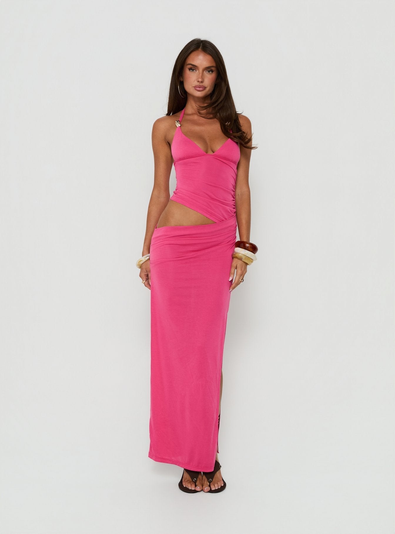 Imeraldia Hardware Halter Maxi Dress Guava
