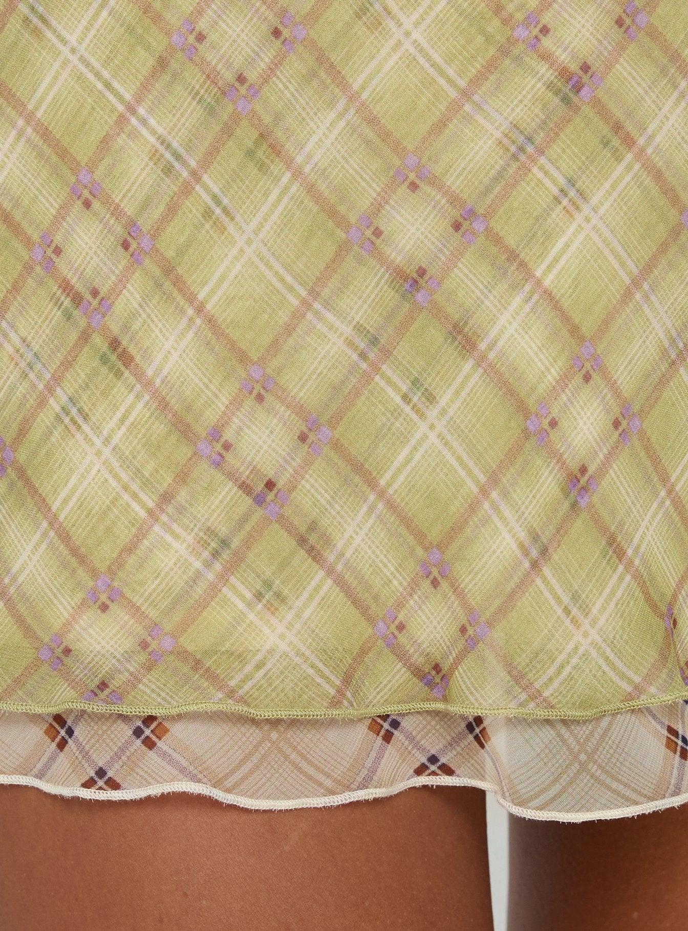 Avalind Layered Mini Skirt Green Check