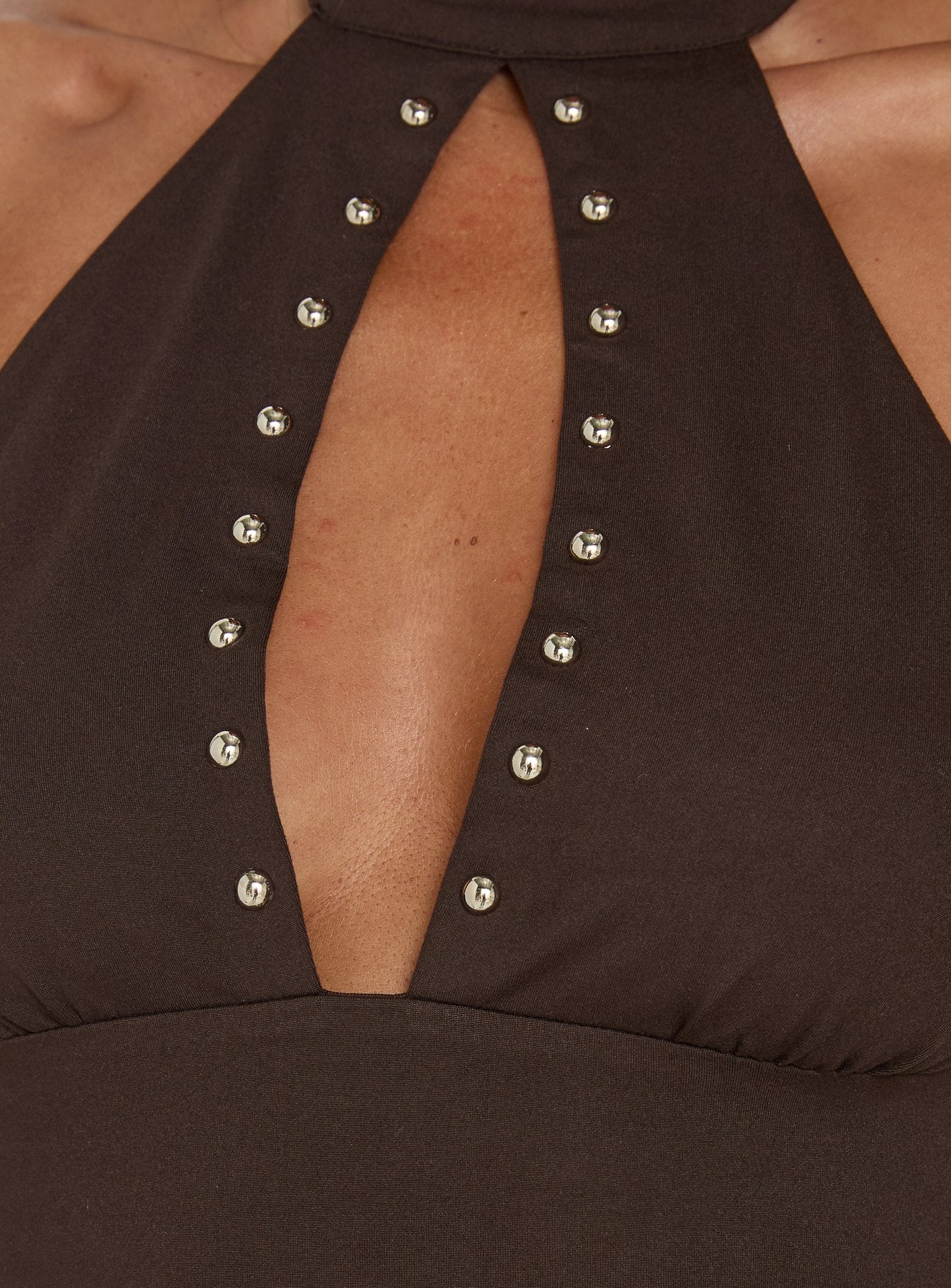 Sophronia Keyhole High Neck Top Chocolate