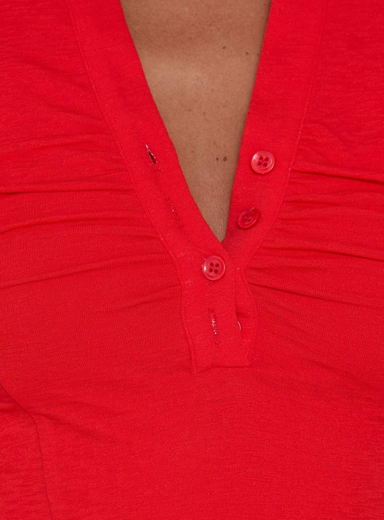 Whirl Shirred Collared Top Red