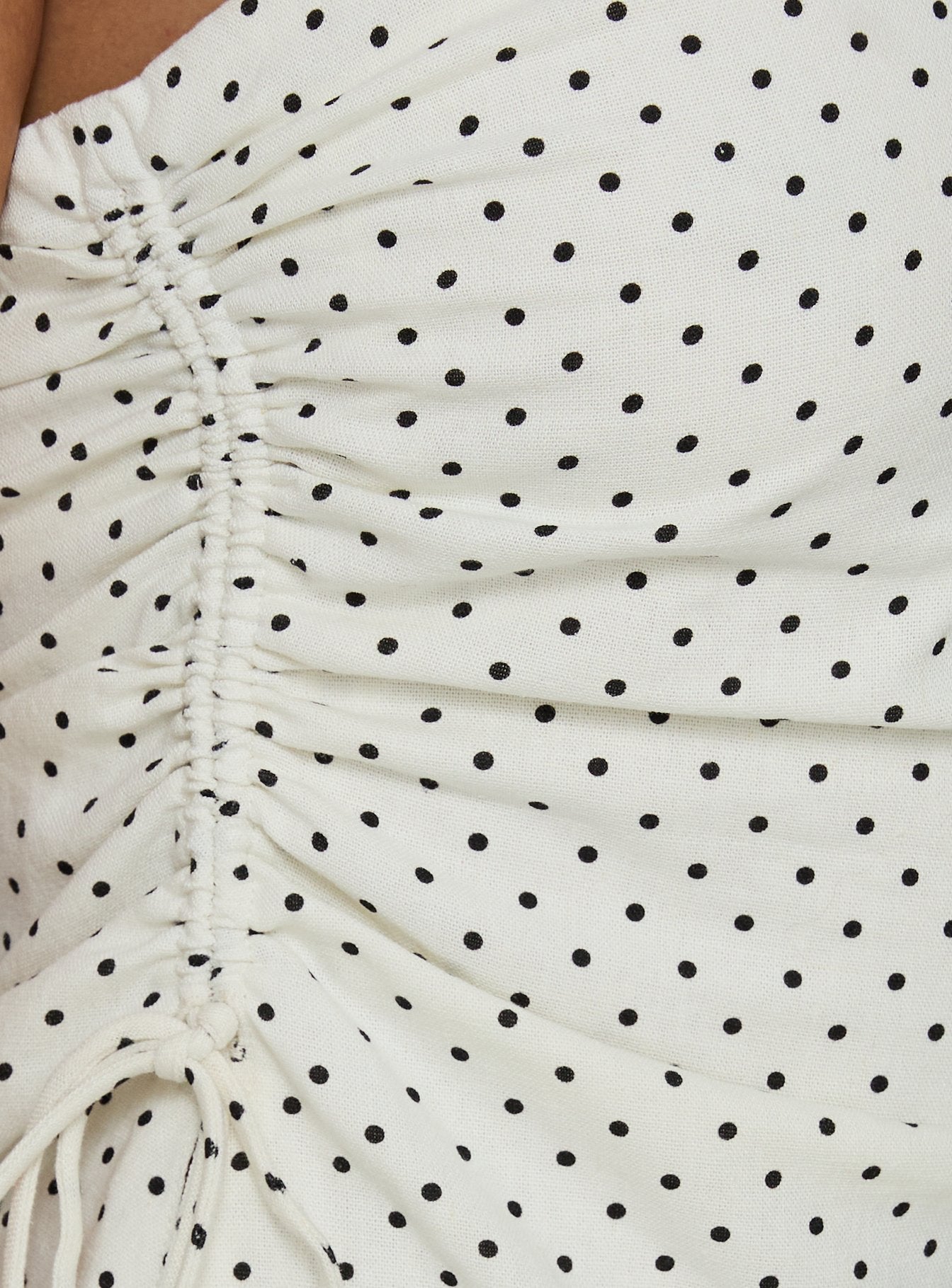 Defined Strapless Gathered Linen Blend Top Cream Polka Dot