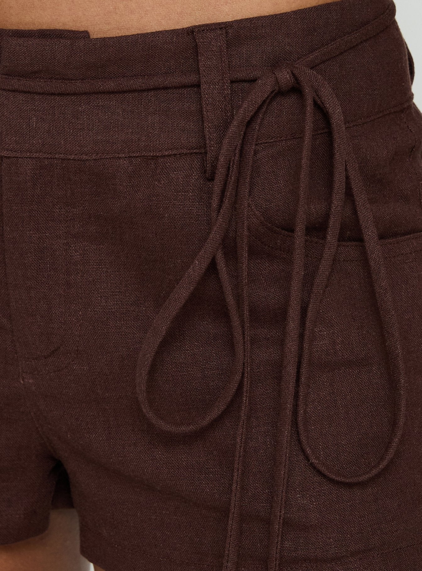 Lylie Linen Blend Tie Side Micro Shorts Brown
