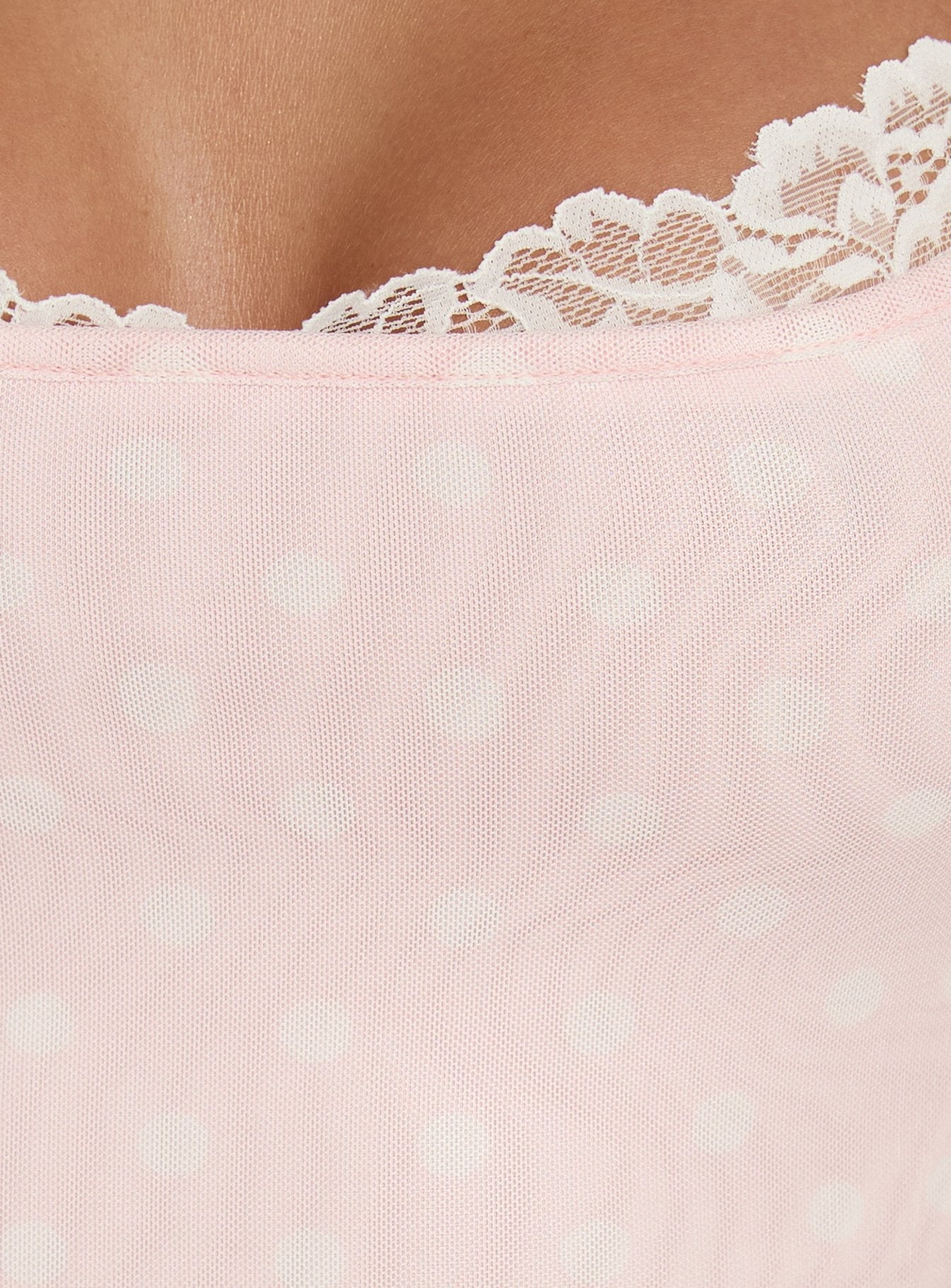 Spring To Summer Lace Trim Cami Top Pink Polka Dot