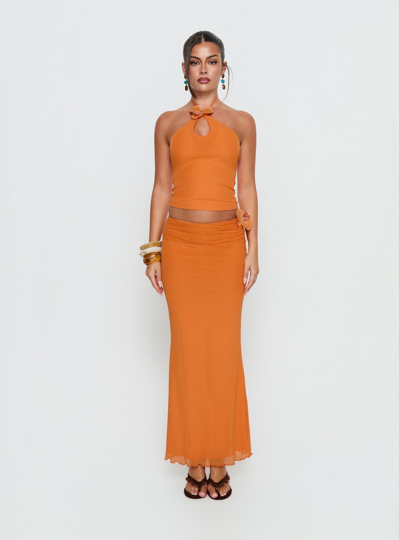 Star Fruit Keyhole Halter Top Orange