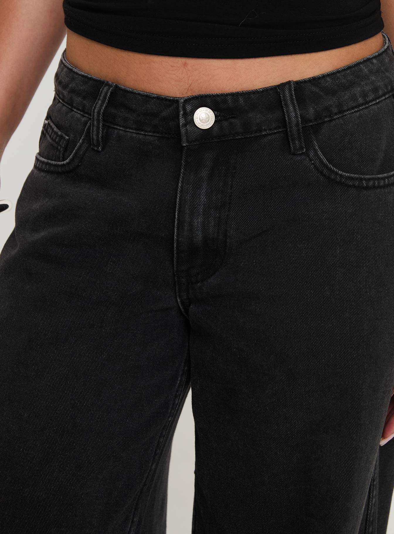 Ramos Low Rise Wide Leg Denim Jeans Washed Black Tall