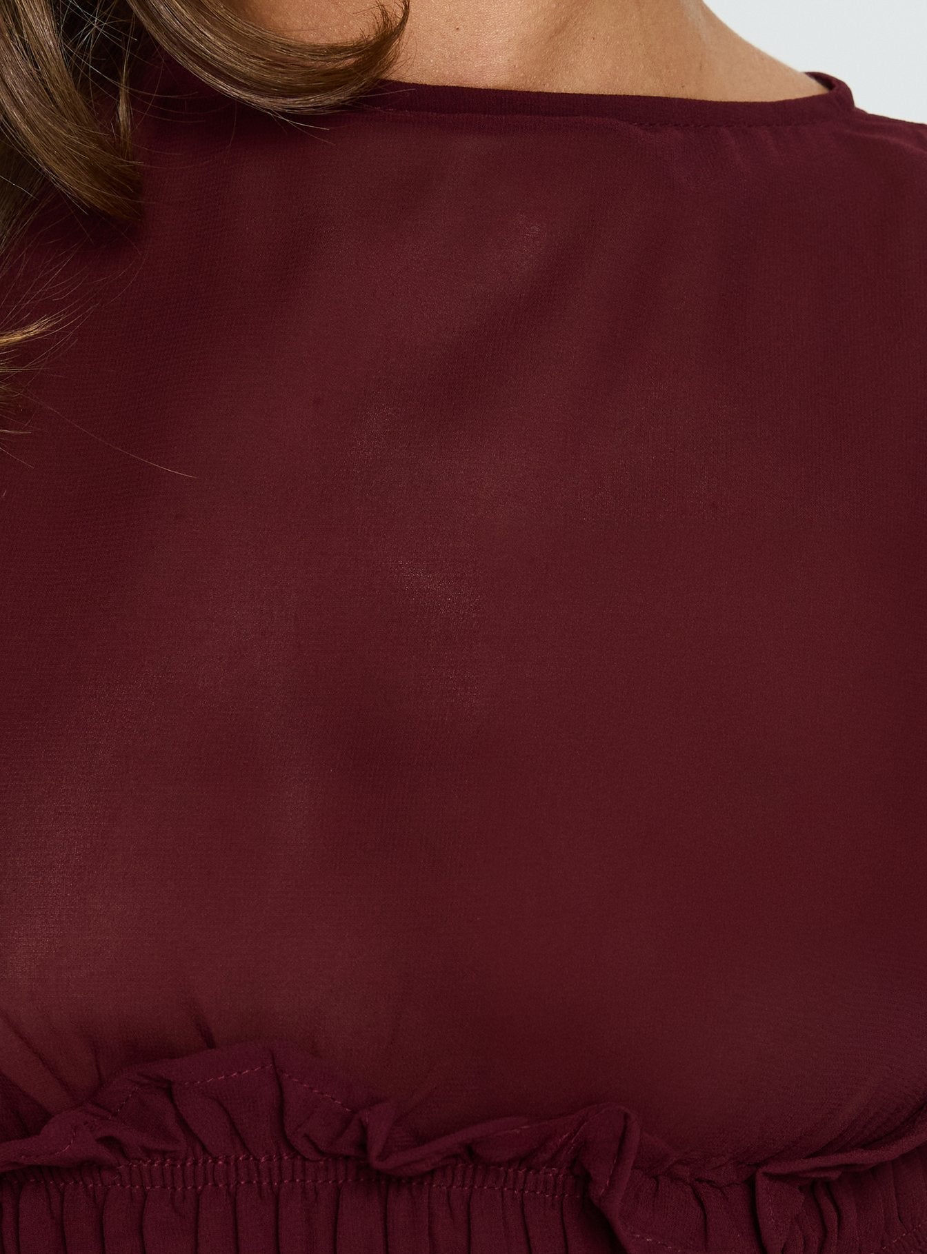 Fever Kiss Chiffon Ruched Top Wine