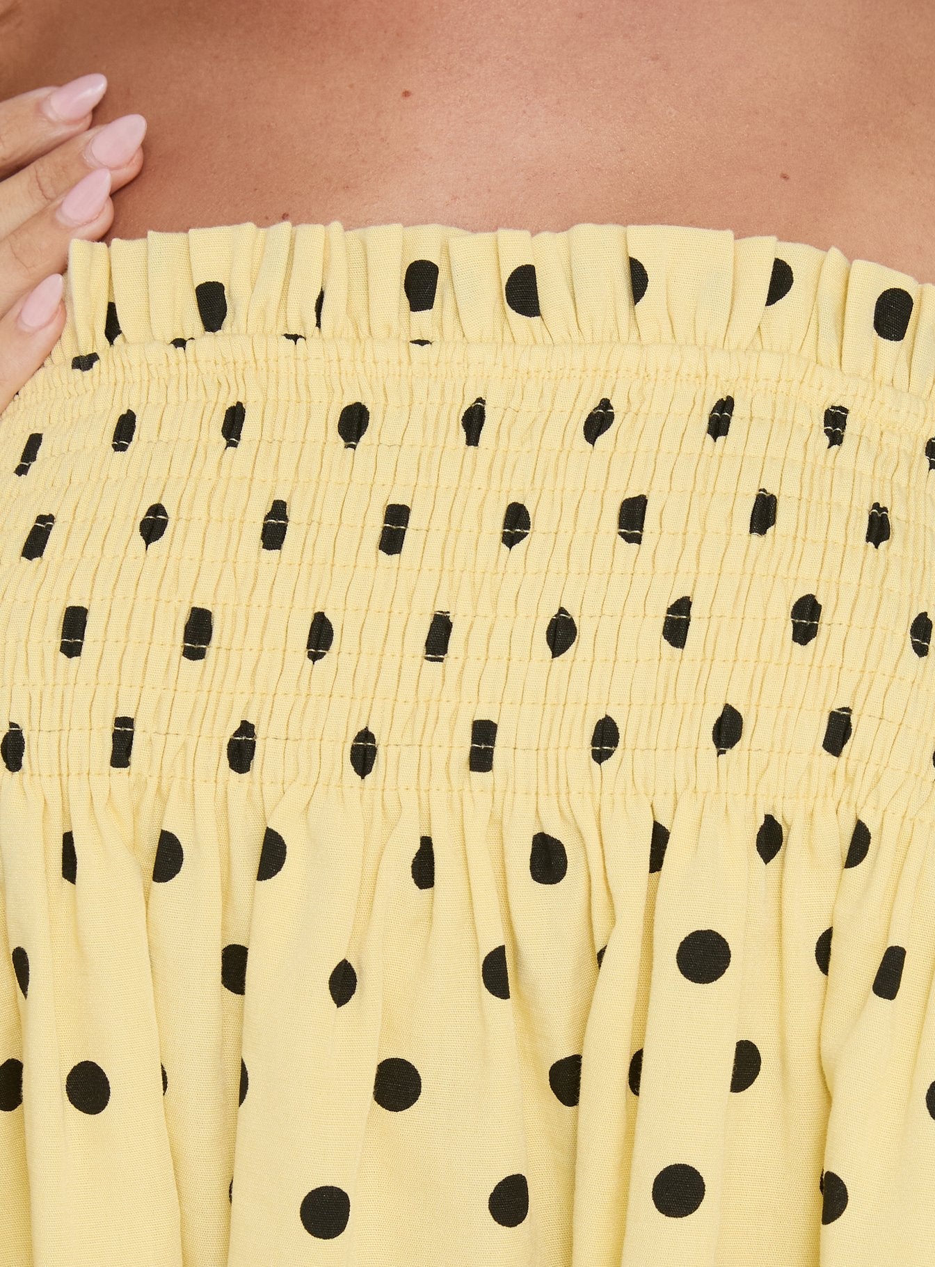 Peachy Keen Frill Cami Top Yellow Polka Dot