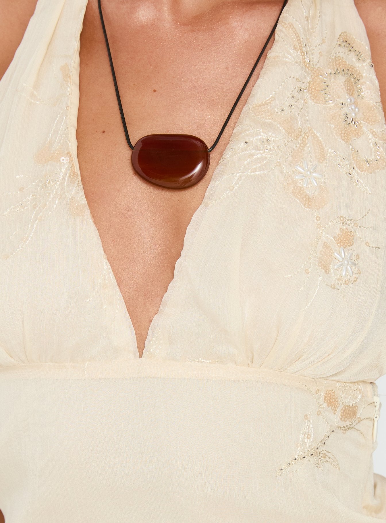 Simonne Embroidered Halter Top Cream