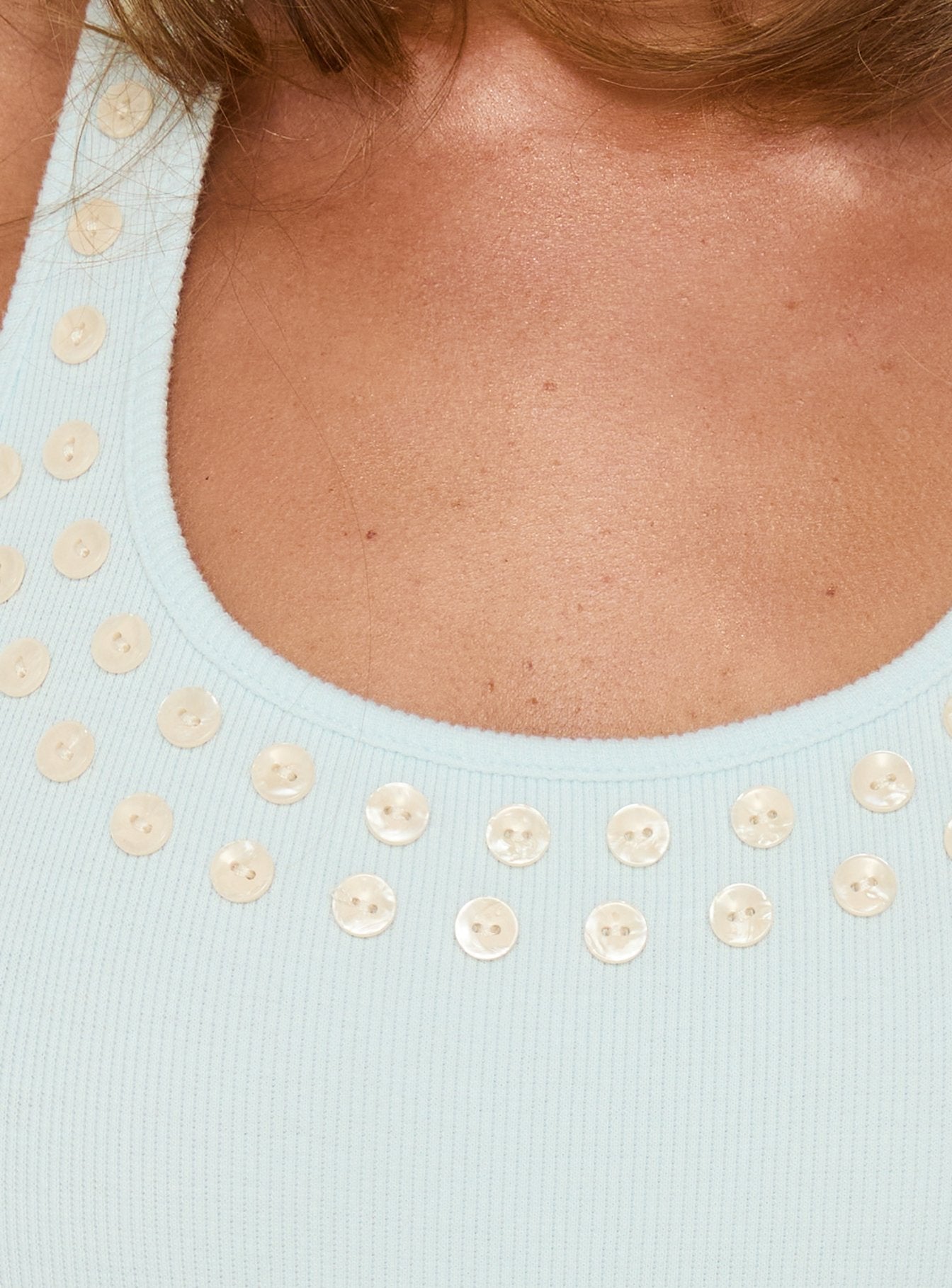 Talie Button Detail Halter Bodysuit Blue