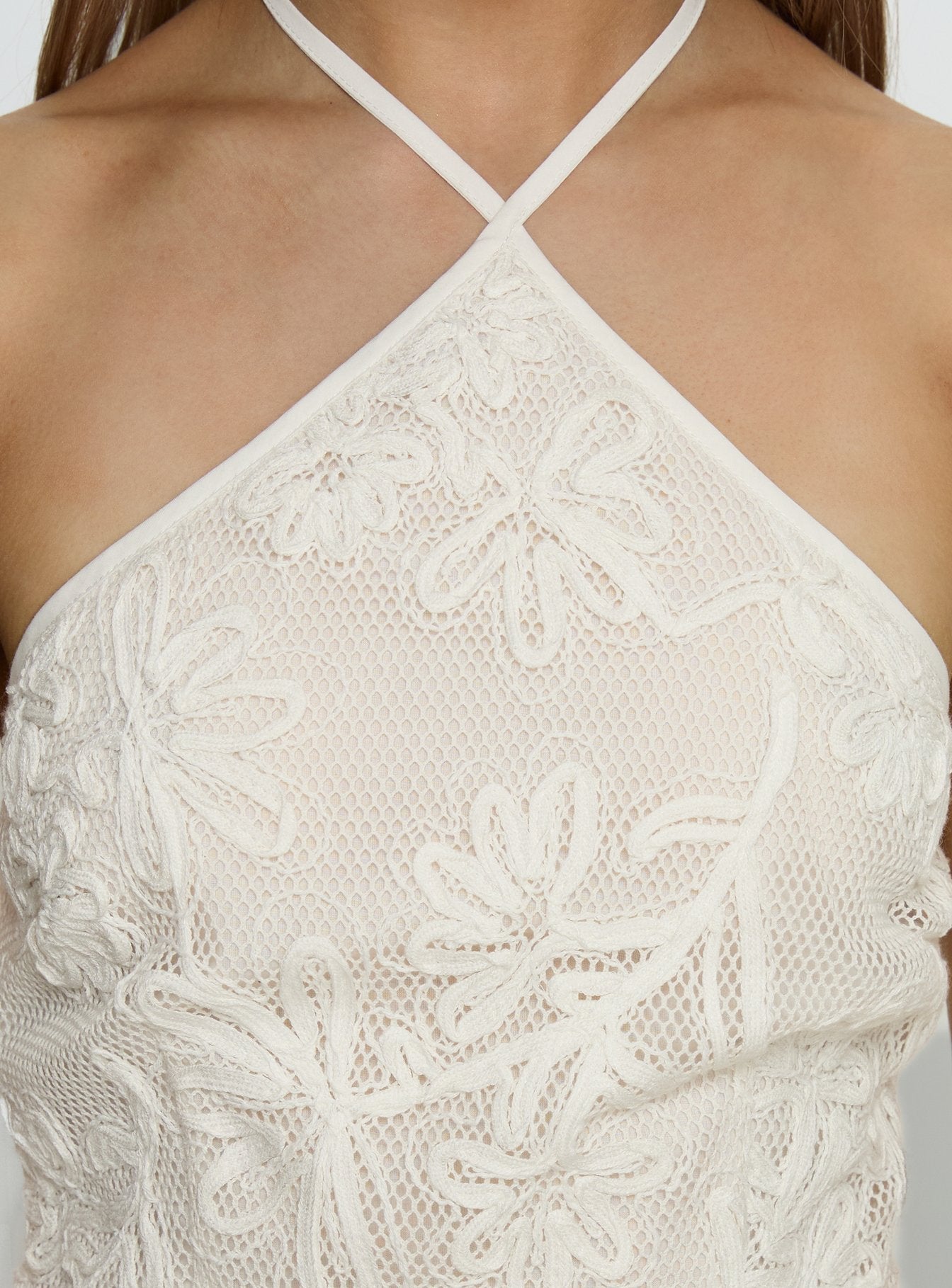 Ivo Floral Detail Halter Mini Dress White
