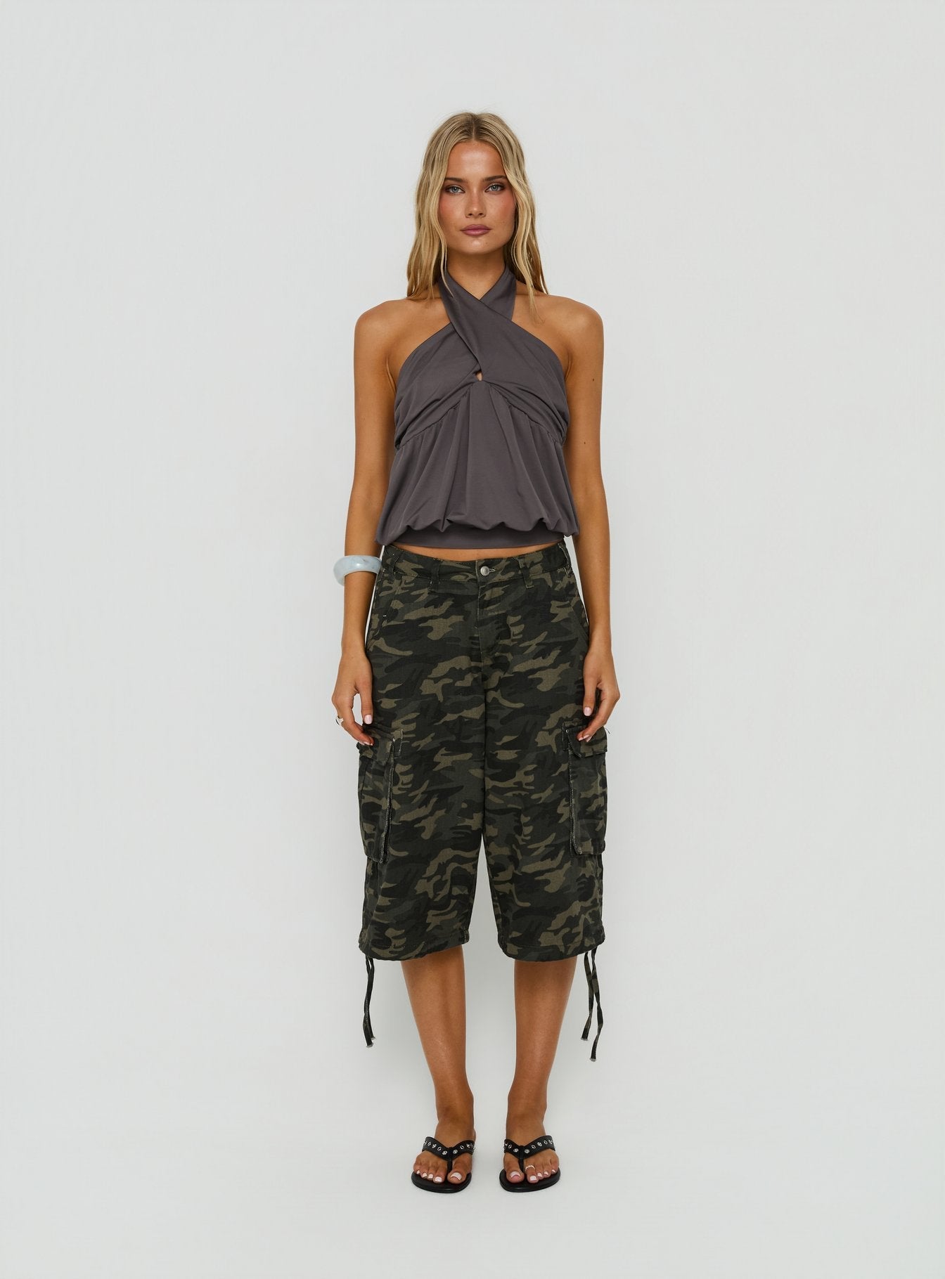 Harpah Cross Front Blouson Top Grey