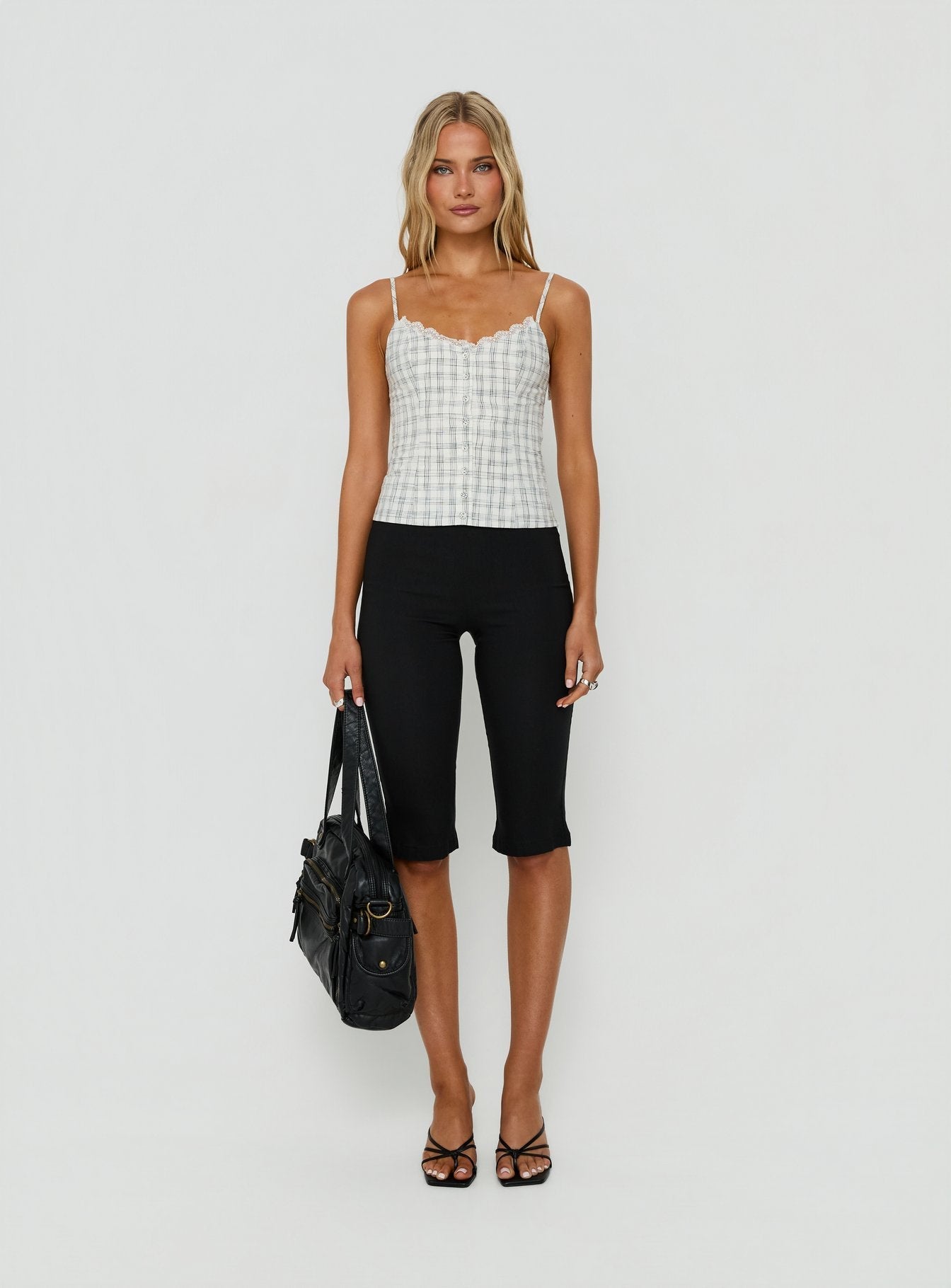 Dalanie Tie Strap Top White / Black Check