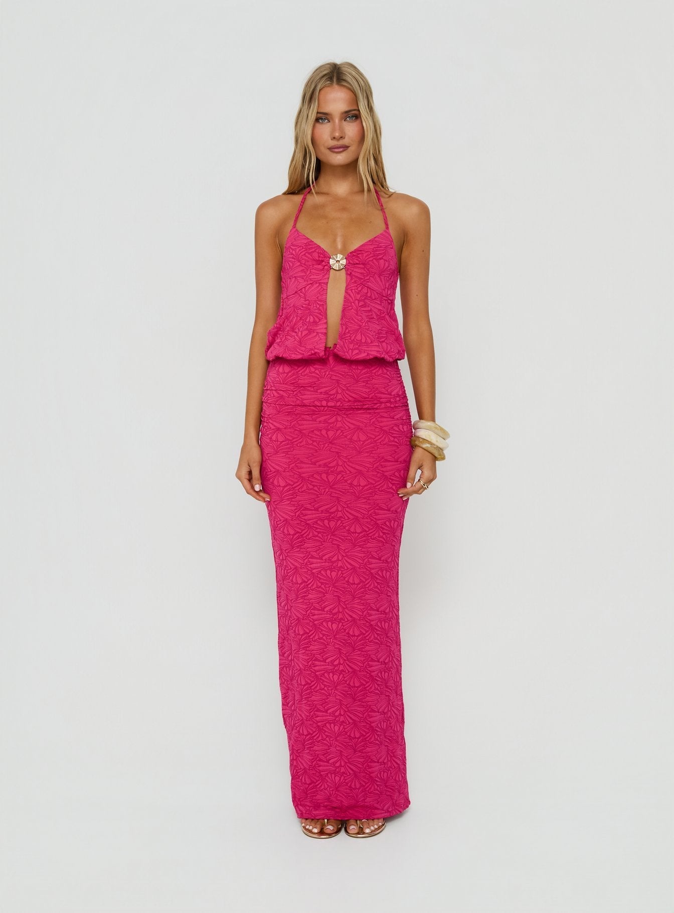 Sungold Halter Maxi Dress Gin Fizz