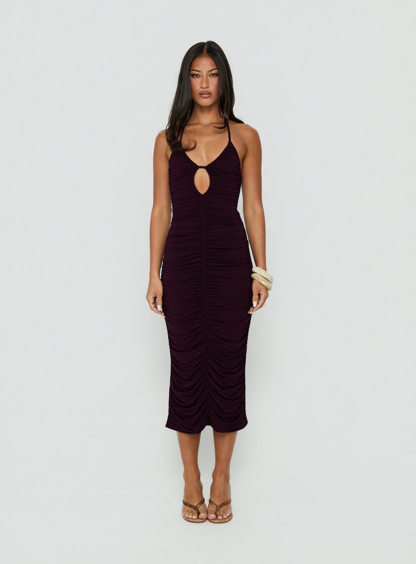 Gracie Halter Neck Midi Dress Plum