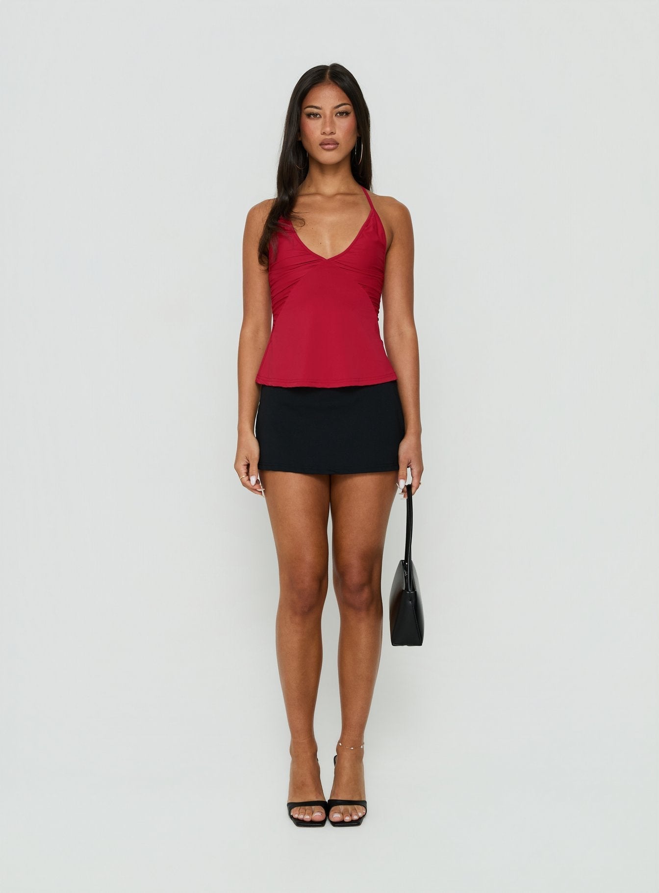 Adalinn Cross Back Ruched Top Red
