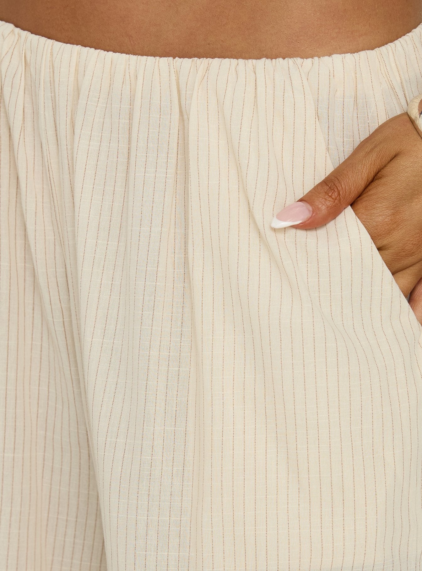 Lunea Concealed Waistband Pants Beige Stripe