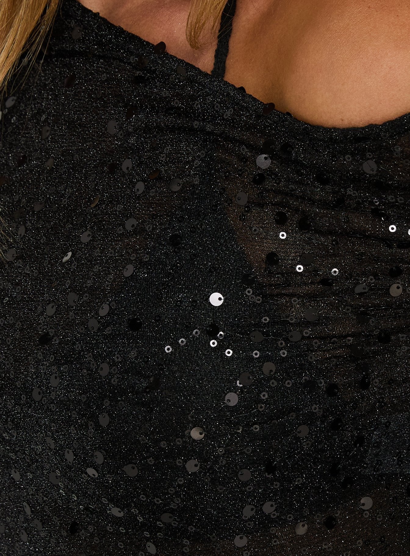 Odena Layered Sequin Long Sleeve Top Black