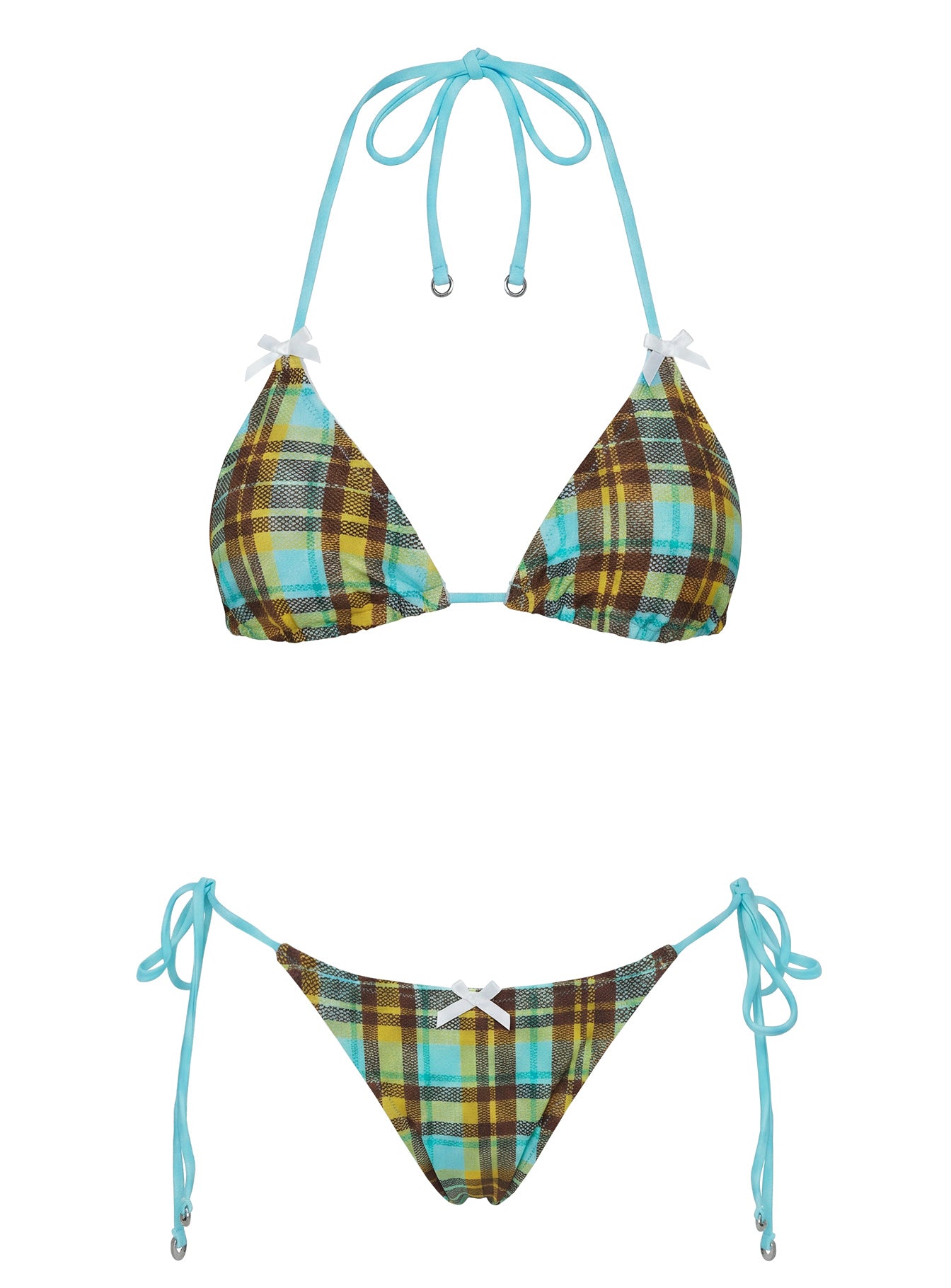 Jenner Triangle Bikini Top Blue Check Multi