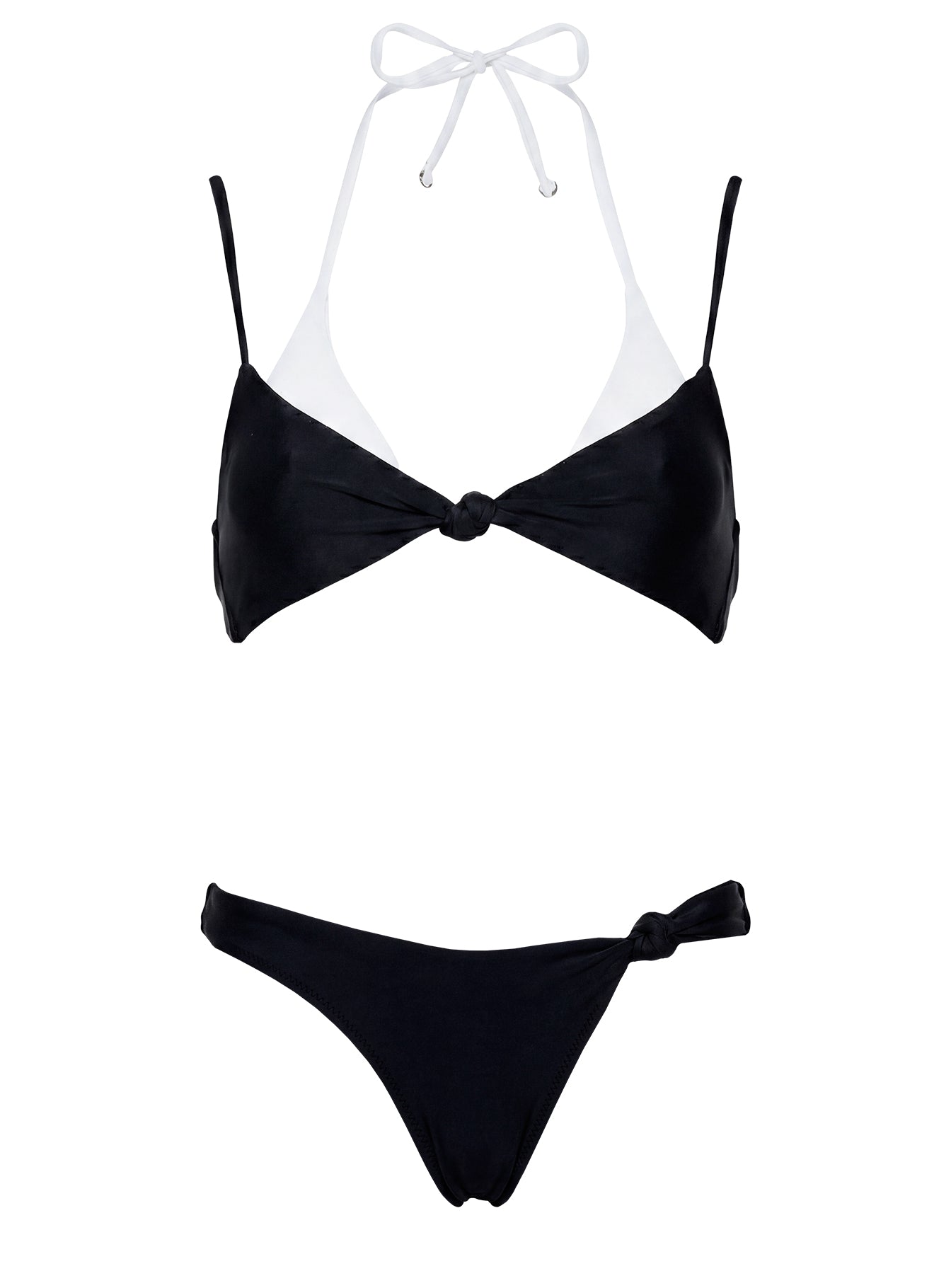Melesa Layered Halter Bikini Top Black / White