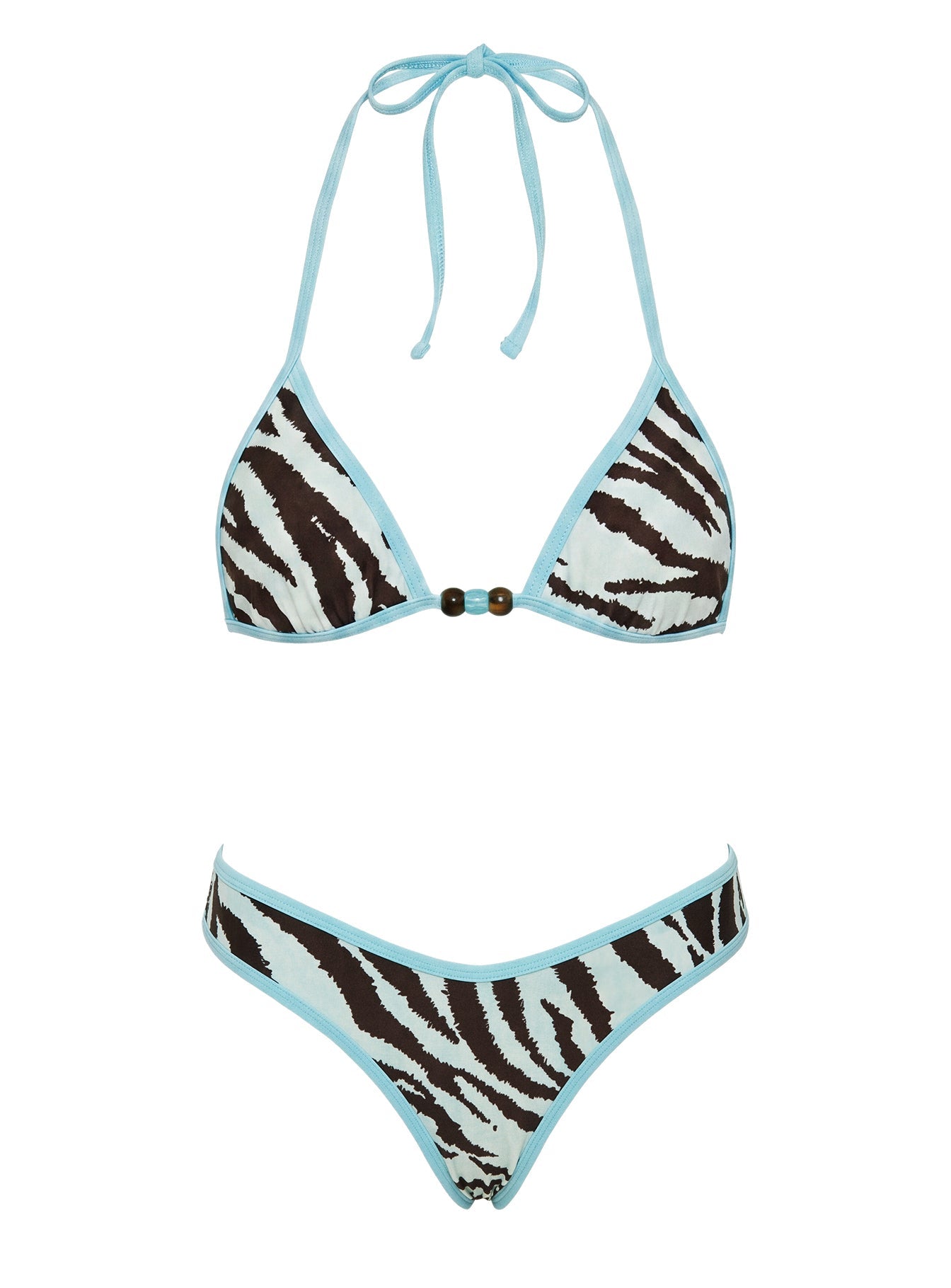 Cirene Triangle Beaded Bikini Top Zebra / Blue