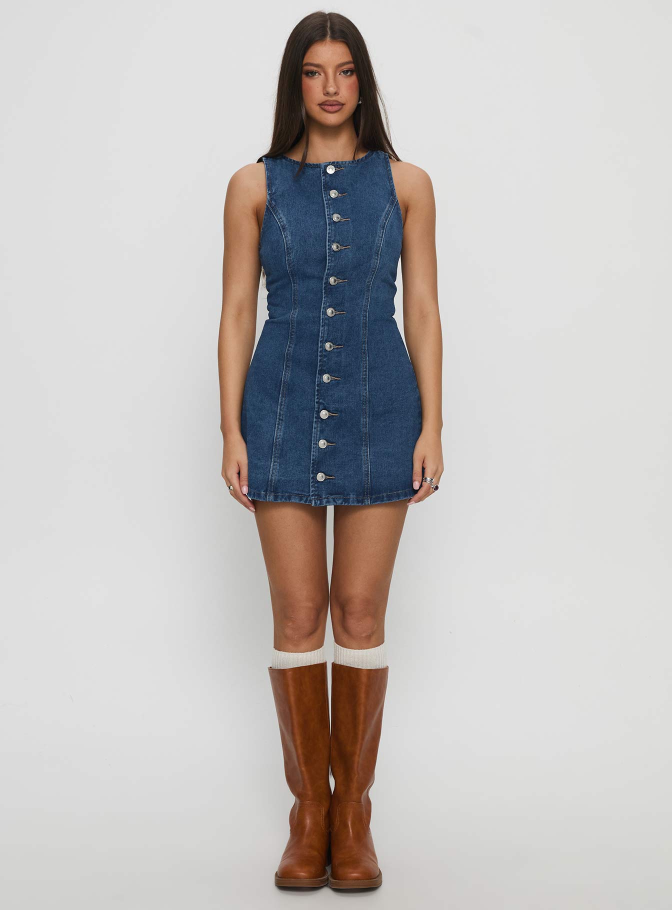 Yumiko Denim Romper Mid Wash Tall
