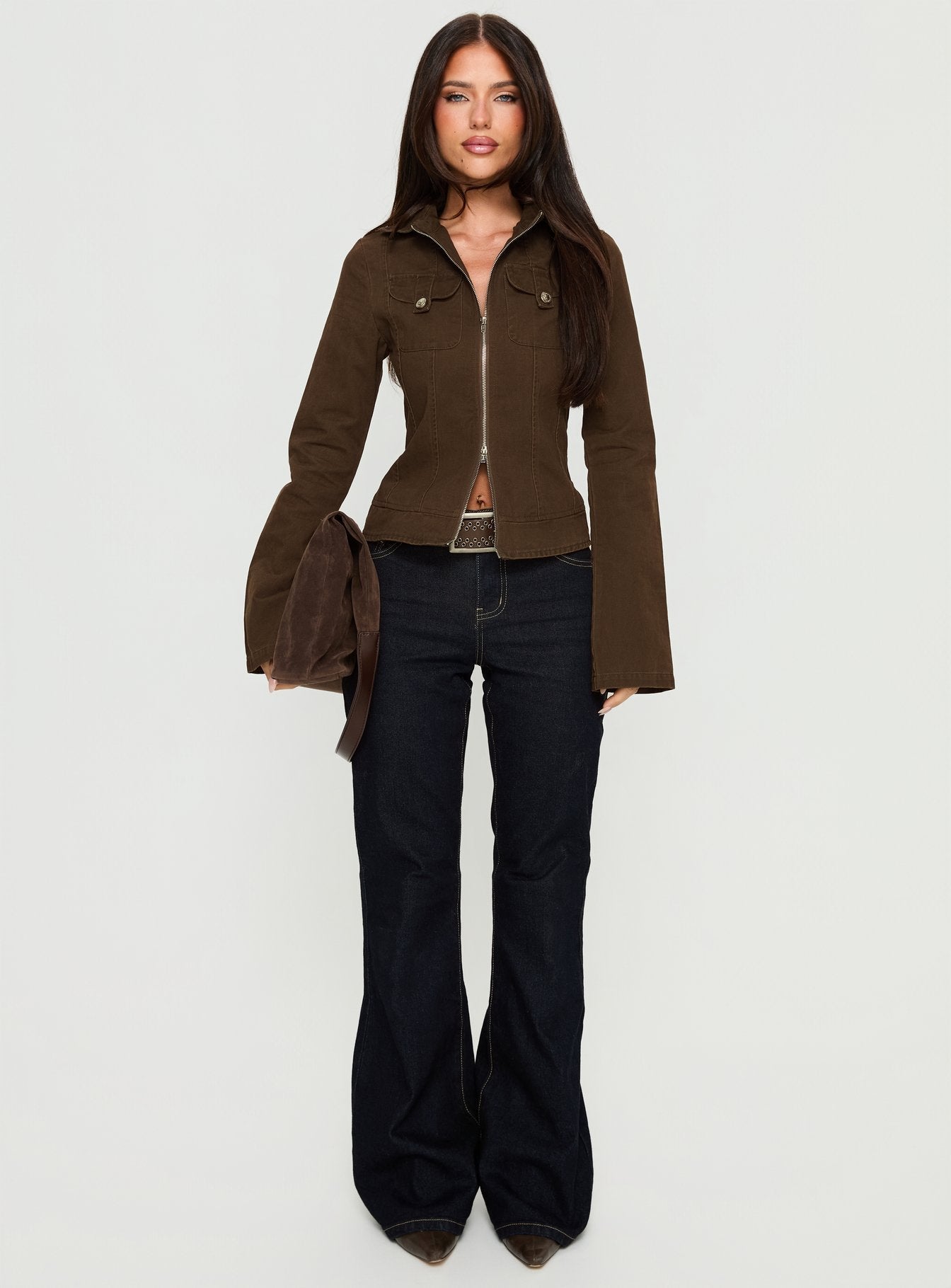 Kelehan Long Sleeve Zip Front Jacket Stonewashed Brown