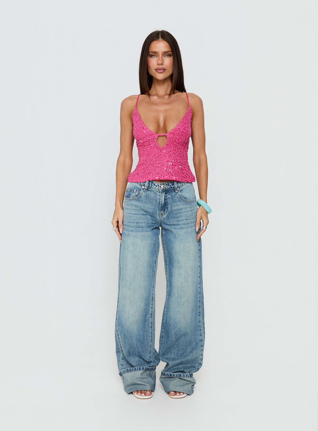 Feel The Vibrations Sequin Top Hot Pink