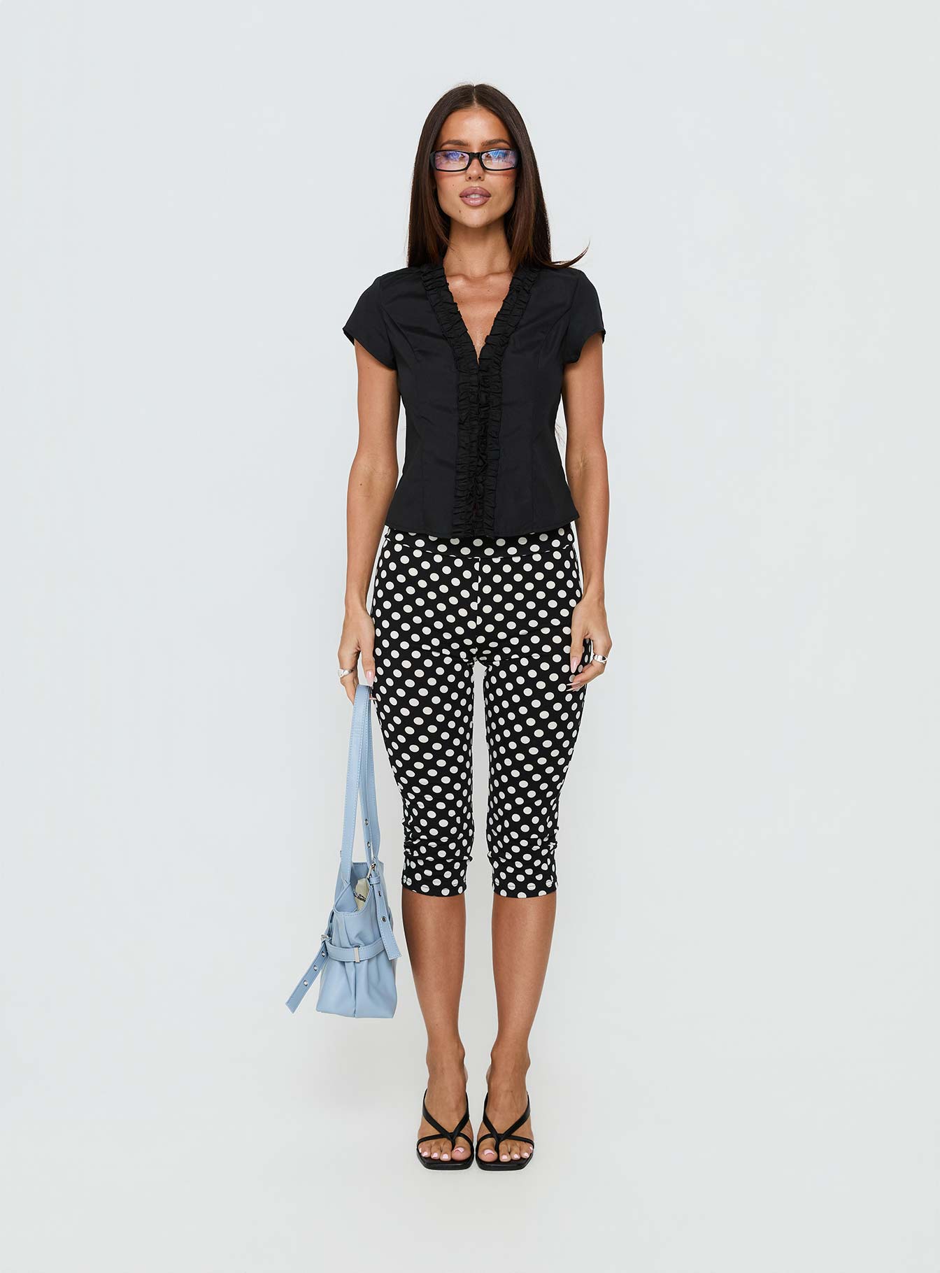 Perennial Frill Plunge Neck Top Black
