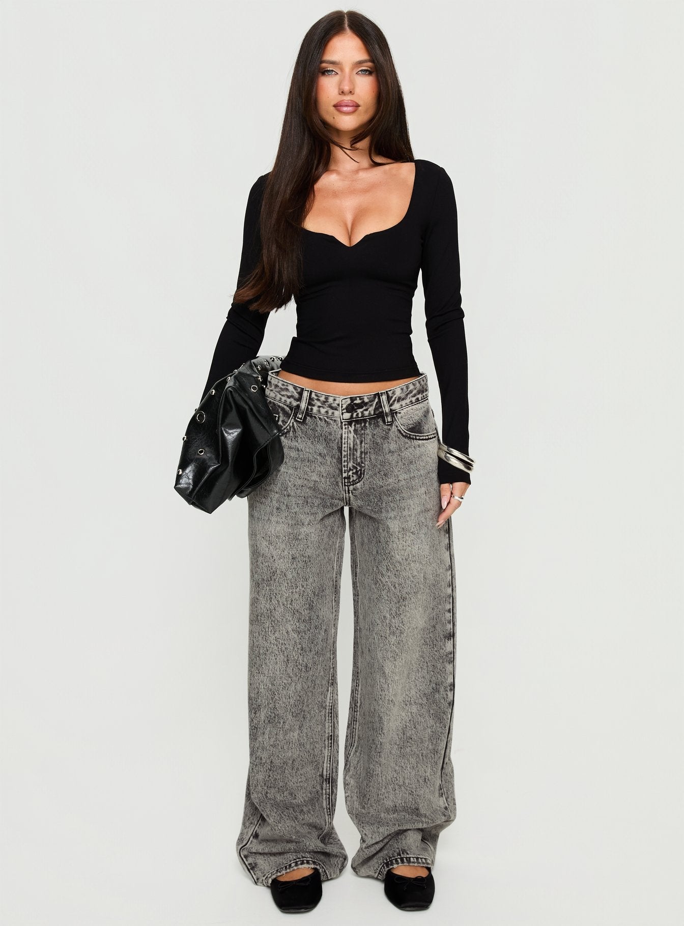 Serenitia Mid Rise Relaxed Jeans Washed Grey