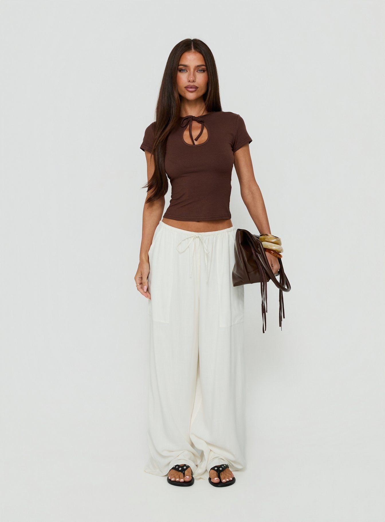 Simonea Keyhole Detail Short Sleeve Top Mocha