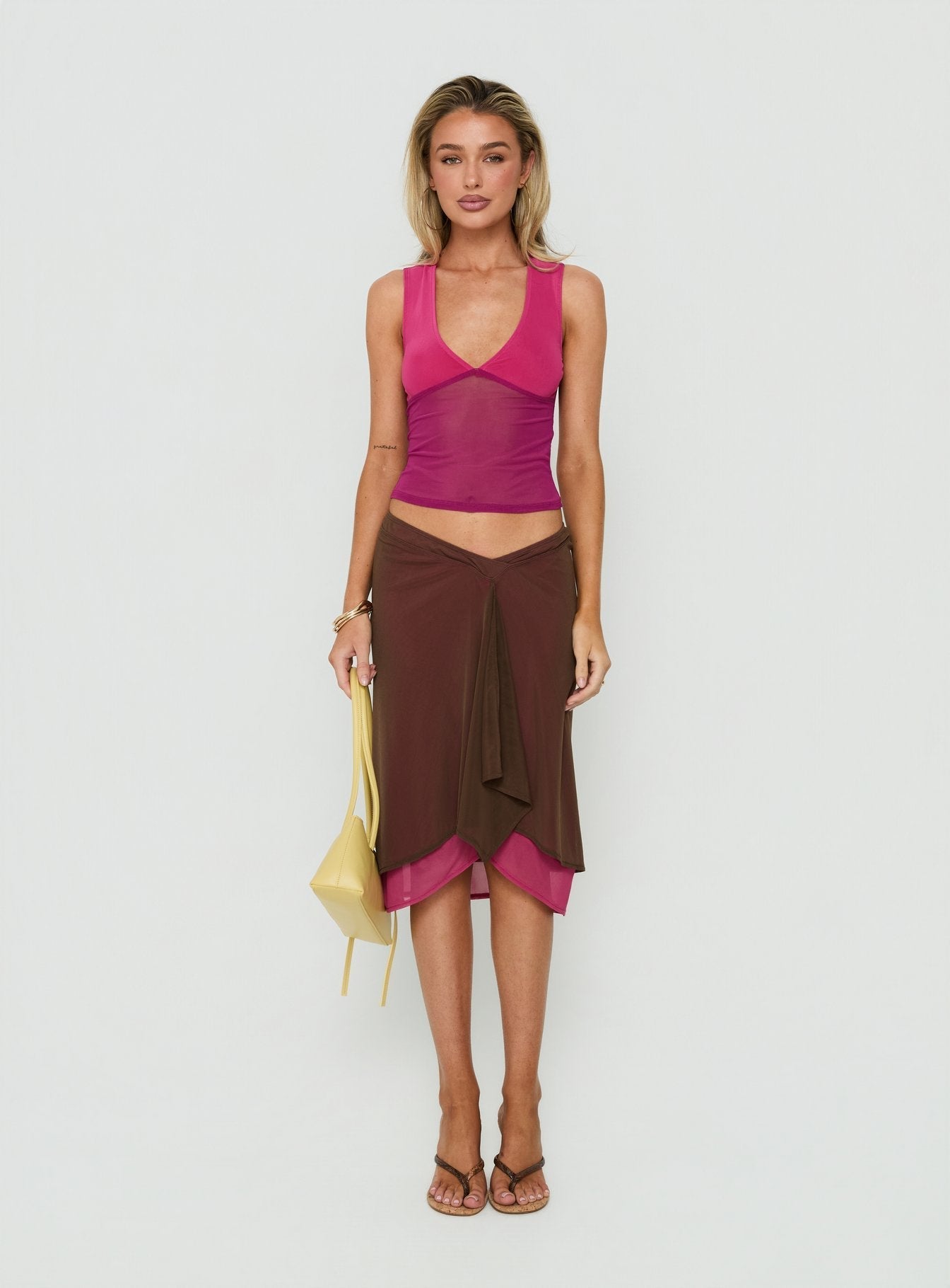 Erinhadi Midi Skirt Brown / Pink