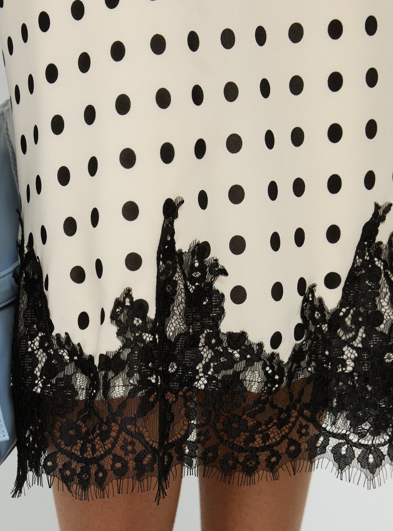 Downtown Scene Lace Trim Maxi Skirt Cream Polka