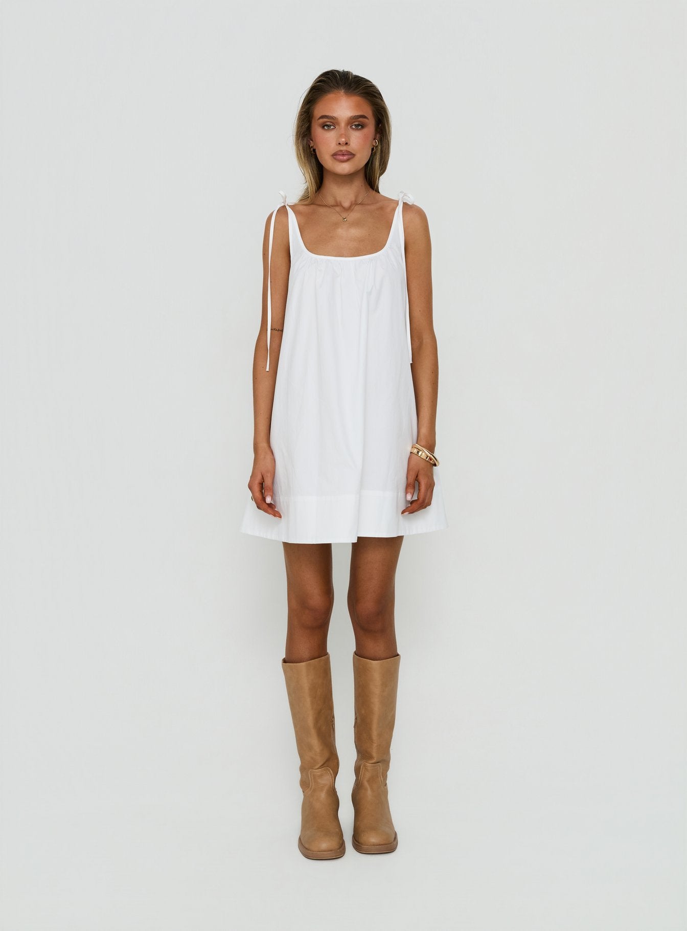 Lucka Babydoll Tie Mini Dress White