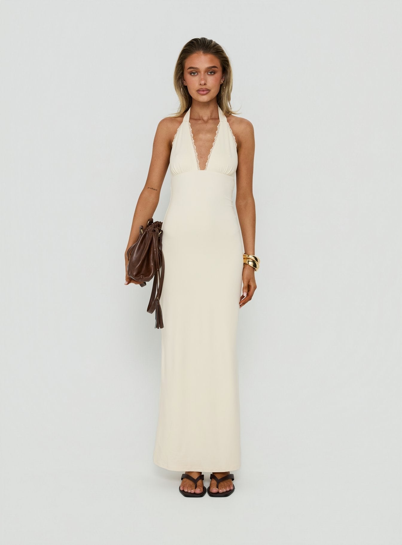 Almeria Lace Detail Halter Maxi Dress Butter