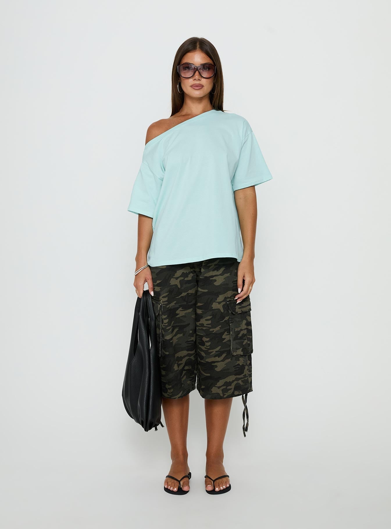 Settle Down One Shoulder Top Aqua