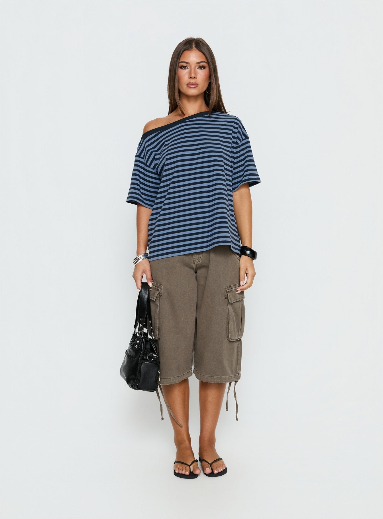 Settle Down One Shoulder Top Blue Stripe