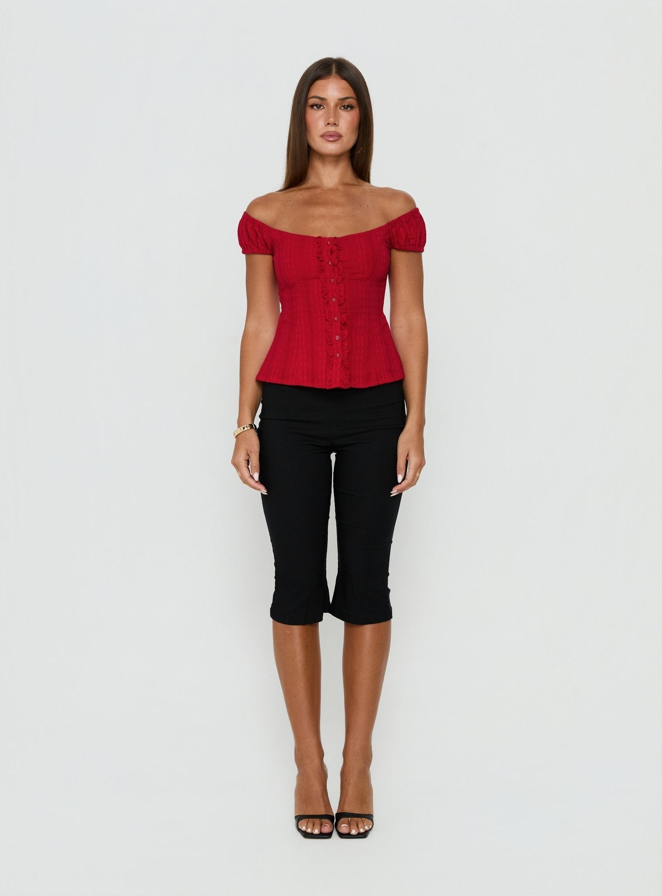 Gysella Off Shoulder Woven Top Red