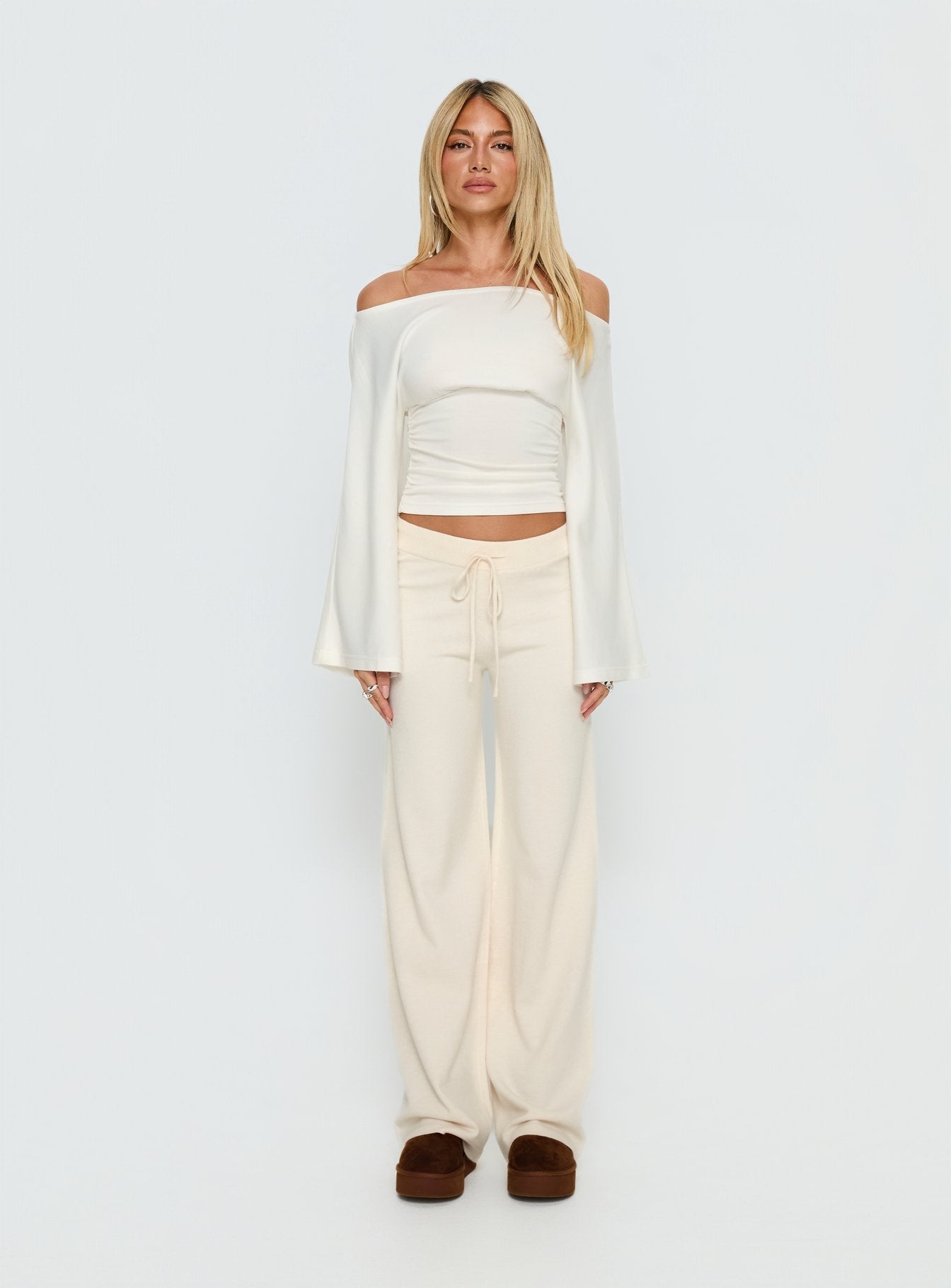 Felisha Low Waist Knit Pants White