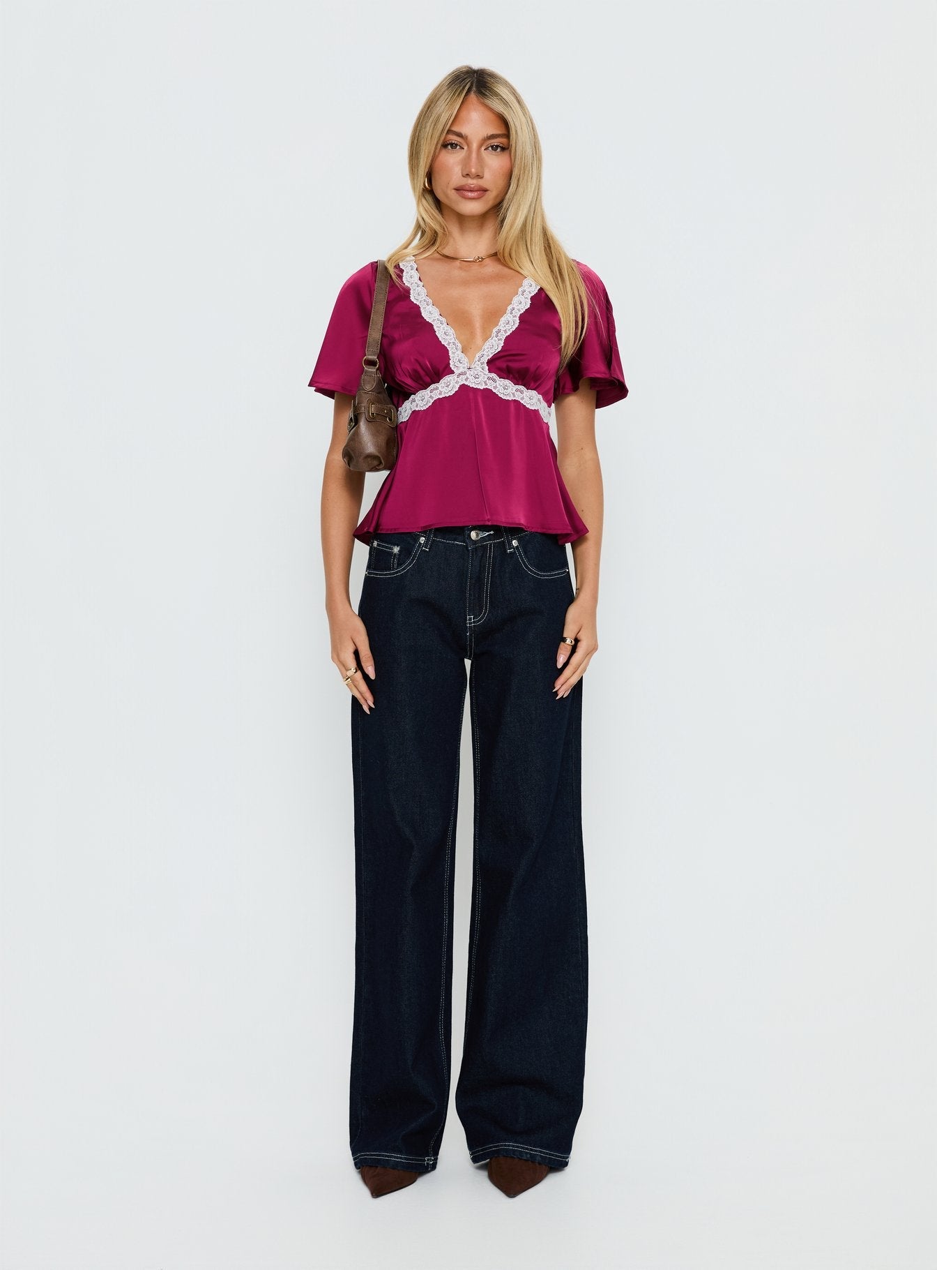 For The Summer Lace Trim Top Wine