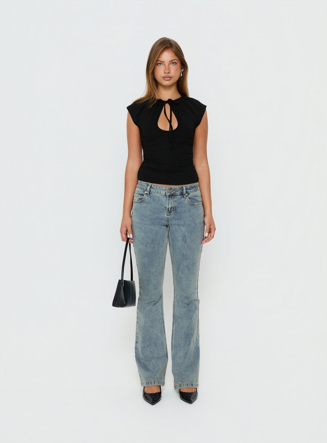 Delectable Tie Detail Short Sleeve Top Black